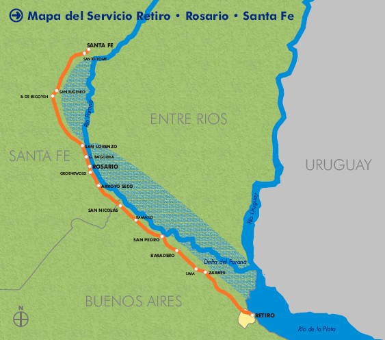 Mapa Tren a Rosario y Santa Fe - Buenos Aires